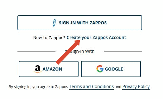 Click on the create your zappos account link