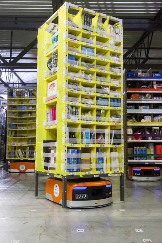 Robotized shelves at Amazon warehouse