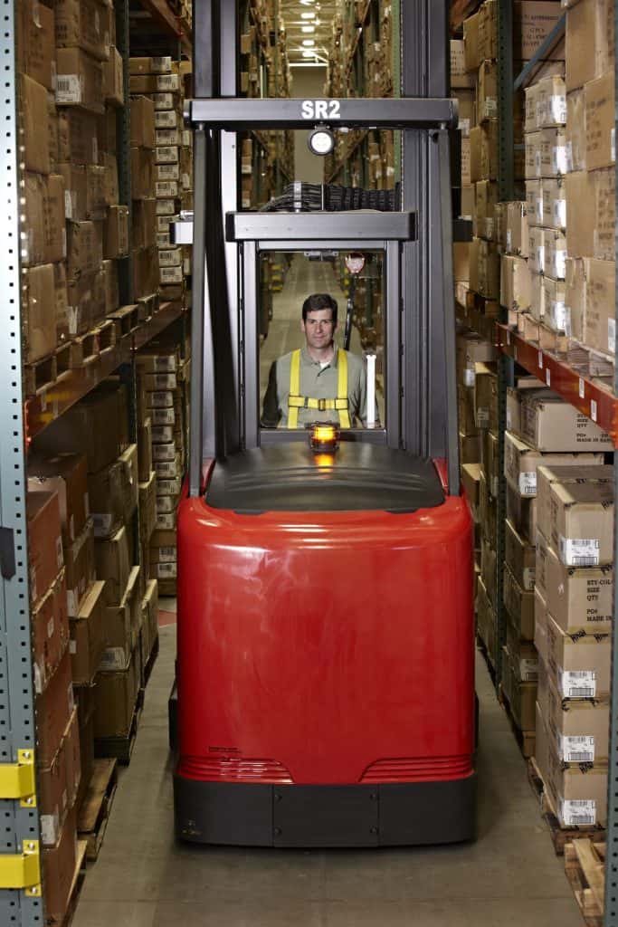 red raymond order picker in an aisle